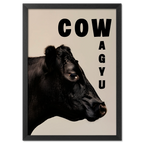 Cow Wagyu - Poster showing a detailed portrait of a black Wagyu cow with bold typography.