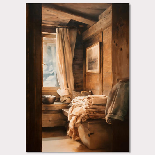 Poster titled 'Linen and Light, Alpine Window' from ArtDarts