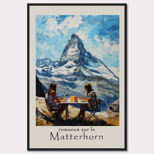 This captivating poster showcases a romantic scene at the Matterhorn, with a couple enjoying a meal against the breathtaking backdrop of the iconic mountain.