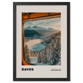 Davos - 1560m Above Sea Level - Poster showcasing a winter scene from a mountain train in Switzerland.