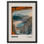 Davos - 1560m Above Sea Level - Poster showcasing a winter scene from a mountain train in Switzerland.