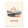 Davos – Alpine Elegance - Poster featuring modern architecture against mountain backdrop in soft pastel tones.