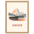 Davos – Alpine Elegance - Poster showcasing modern architecture against alpine peaks with pastel colors.
