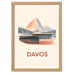 Davos – Alpine Elegance - Poster showcasing modern architecture against alpine peaks with pastel colors.
