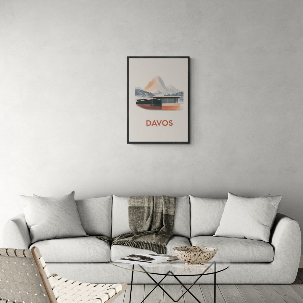 Davos – Alpine Elegance - Poster displayed in a modern living room with pastel tones and minimalistic decor.