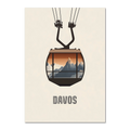 Davos – Cable Car Journey - Poster featuring a minimalist illustration of a cable car over mountains.
