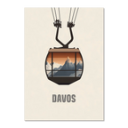 Davos – Cable Car Journey - Poster featuring a minimalist illustration of a cable car over mountains.