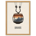 Davos – Cable Car Journey - Poster featuring a minimalist illustration of a cable car and mountains.