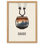 Davos – Cable Car Journey - Poster featuring a minimalist illustration of a cable car and mountains.