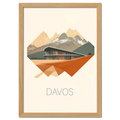 Davos – Geometric Harmony - Poster featuring a modern building and mountain peaks in warm tones.