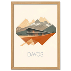 Davos – Geometric Harmony - Poster featuring a modern building and mountain peaks in warm tones.