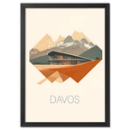 Davos – Geometric Harmony - Poster showcasing modern architecture and mountain peaks in warm colors.