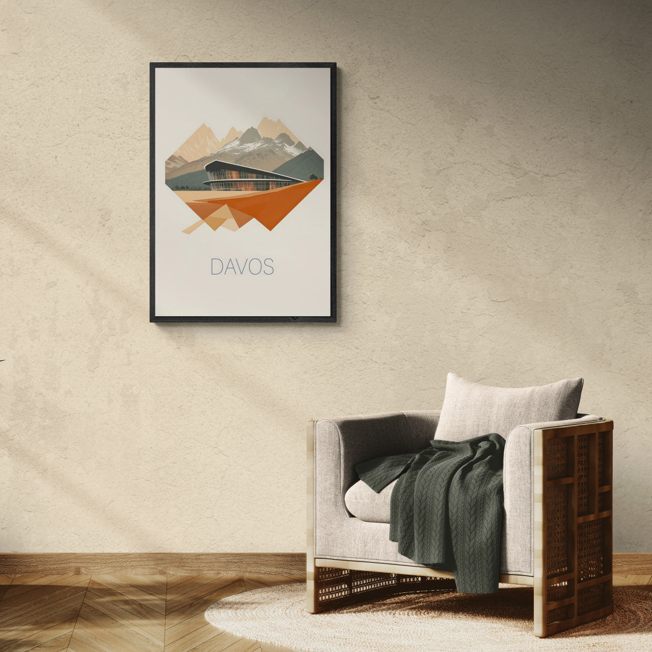 Davos – Geometric Harmony - Poster showcasing modern wall art featuring mountain peaks and sleek architecture.
