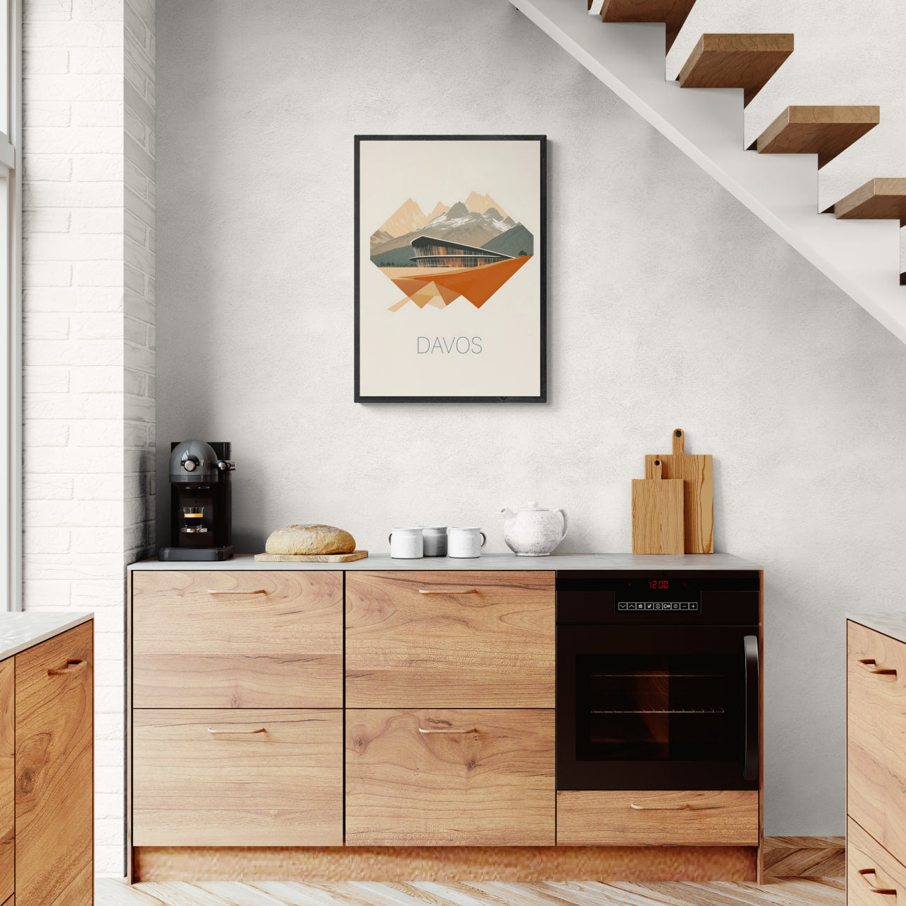Davos – Geometric Harmony - Poster displayed in a modern kitchen as stylish wall art.