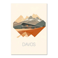 Davos – Geometric Harmony - Poster featuring sharp mountain peaks and a contemporary building in warm tones.