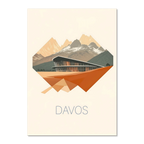 Davos – Geometric Harmony - Poster featuring sharp mountain peaks and a contemporary building in warm tones.