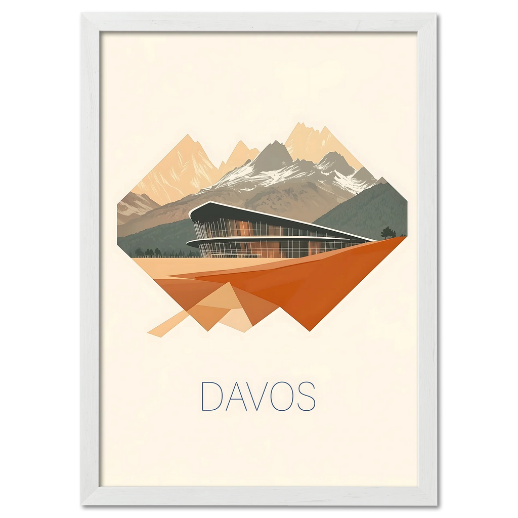 Davos – Geometric Harmony - Poster showcasing modern geometric design with mountain peaks and contemporary architecture.