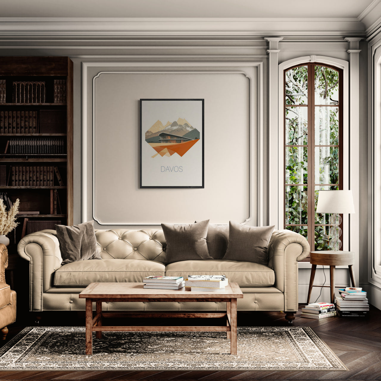 Davos – Geometric Harmony - Poster displayed in a stylish living room, enhancing wall art decor with modern alpine elegance.