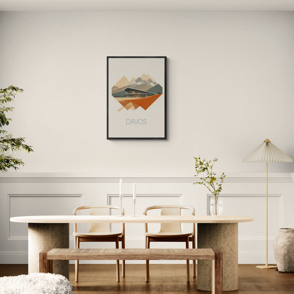Davos – Glass & Snow - Poster displayed in a modern living room with contemporary furniture and decor.