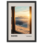 Davos - A Moment Suspended in Light - Poster showing a sunset over snowy mountains in Switzerland.