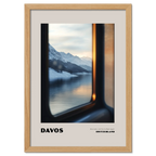 Davos - One Look, and You’re Back Again - Poster featuring a winter view through a train window.