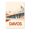 Davos – Peaks & Innovation - Poster featuring modern architecture against geometric mountains in warm tones.