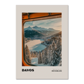 Davos - 1560m Above Sea Level - Poster capturing a winter view of Davos, Switzerland from a train window.