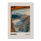 Davos - 1560m Above Sea Level - Poster capturing a winter view of Davos, Switzerland from a train window.