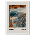 Davos - 1560m Above Sea Level - Poster showing a winter scene in Davos, Switzerland from a mountain train window.