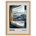 Davos - Some Places Never Leave You - Poster featuring a winter scene captured through a frosted window.