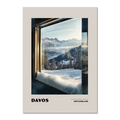 Davos - Some Places Never Leave You - Poster depicting a winter view through a frosted window in Switzerland.