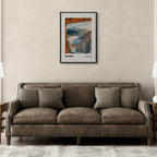 Davos - 1560m Above Sea Level - Poster displayed above a brown couch in a modern living room setting.