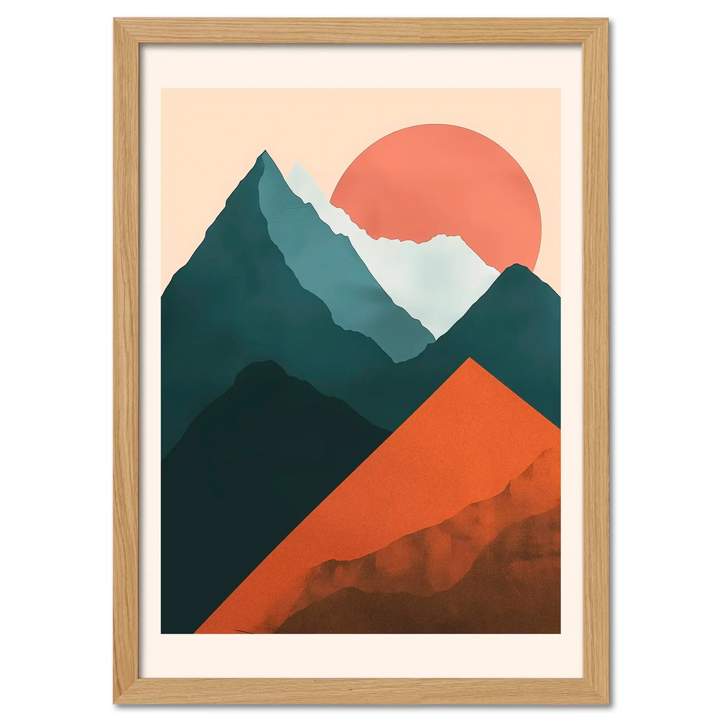 Davos – Winter Retreat - Poster featuring a serene winter mountain scene with warm terracotta hills and cool blue peaks.