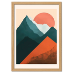 Davos – Winter Retreat - Poster featuring a serene winter mountain scene with warm terracotta hills and cool blue peaks.