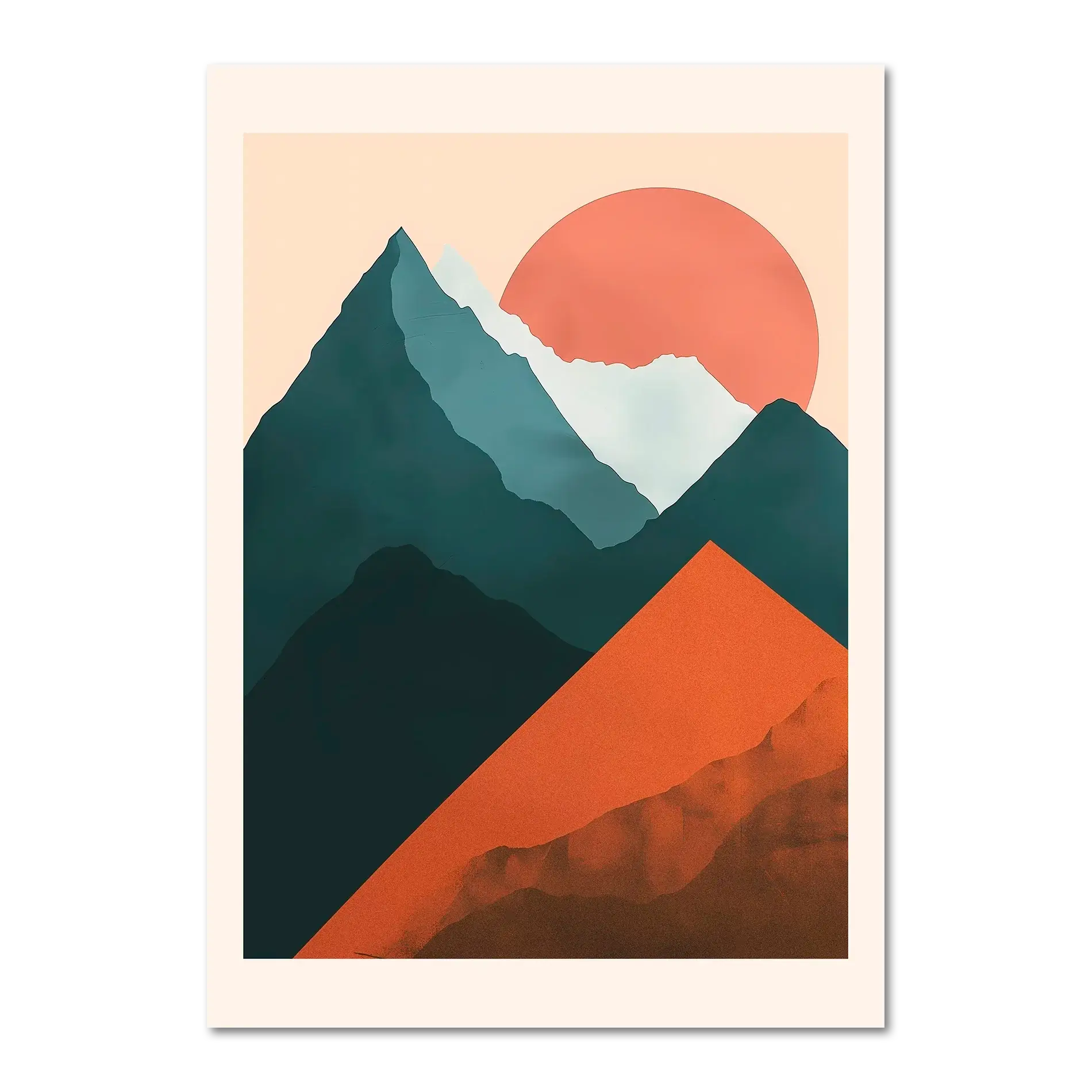 Davos – Winter Retreat - Poster featuring modern winter mountain scene with a sunset and terracotta hills.