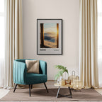 Davos - A Moment Suspended in Light - Poster framed in a modern interior with warm lighting and cozy decor.