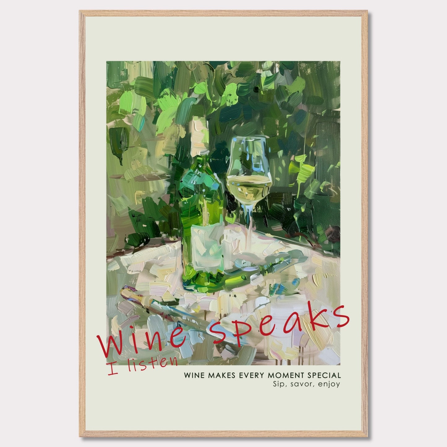 Dry white wine - Poster with a wooden frame