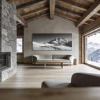 Dents du Midi in Winter – Alu-Dibond wall art showcased in a modern mountain cabin interior.
