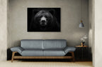 Dignity of a bear - Alu-Dibond wall art displayed above a modern couch in a stylish living room.