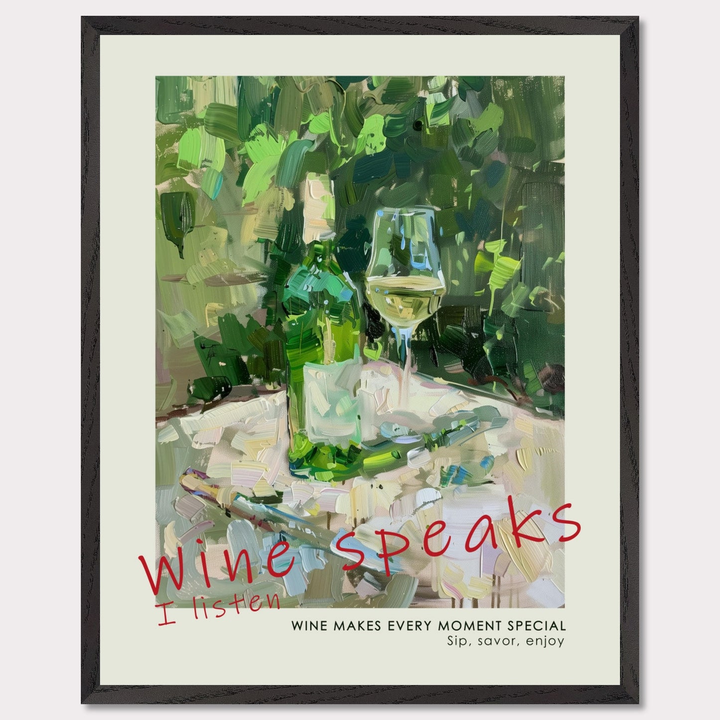 Dry white wine - Poster with a wooden frame