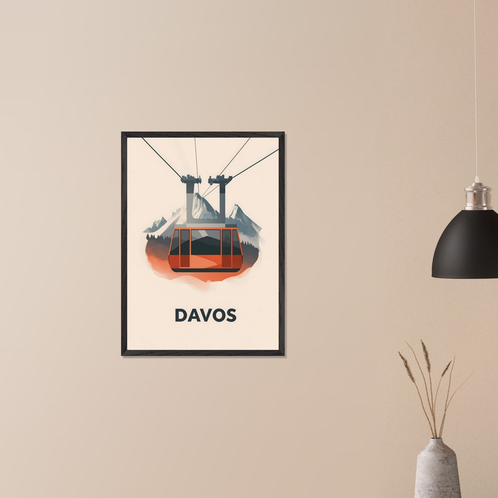 This striking travel poster showcases Davos, a world-renowned alpine destination, in a sleek and minimalist style. The stylized mountain peaks and crisp, modern aesthetic reflect the resort’s prestige as a hub for winter sports and elite gatherings. The cool tones and refined composition create a sense of sophistication and adventure.