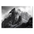 Echo of Stone – Alu-Dibond wall art depicting majestic alpine peaks in dramatic black and white.