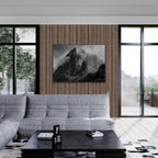 Echo of Stone – Alu-Dibond wall art displayed in a modern living room with large windows.