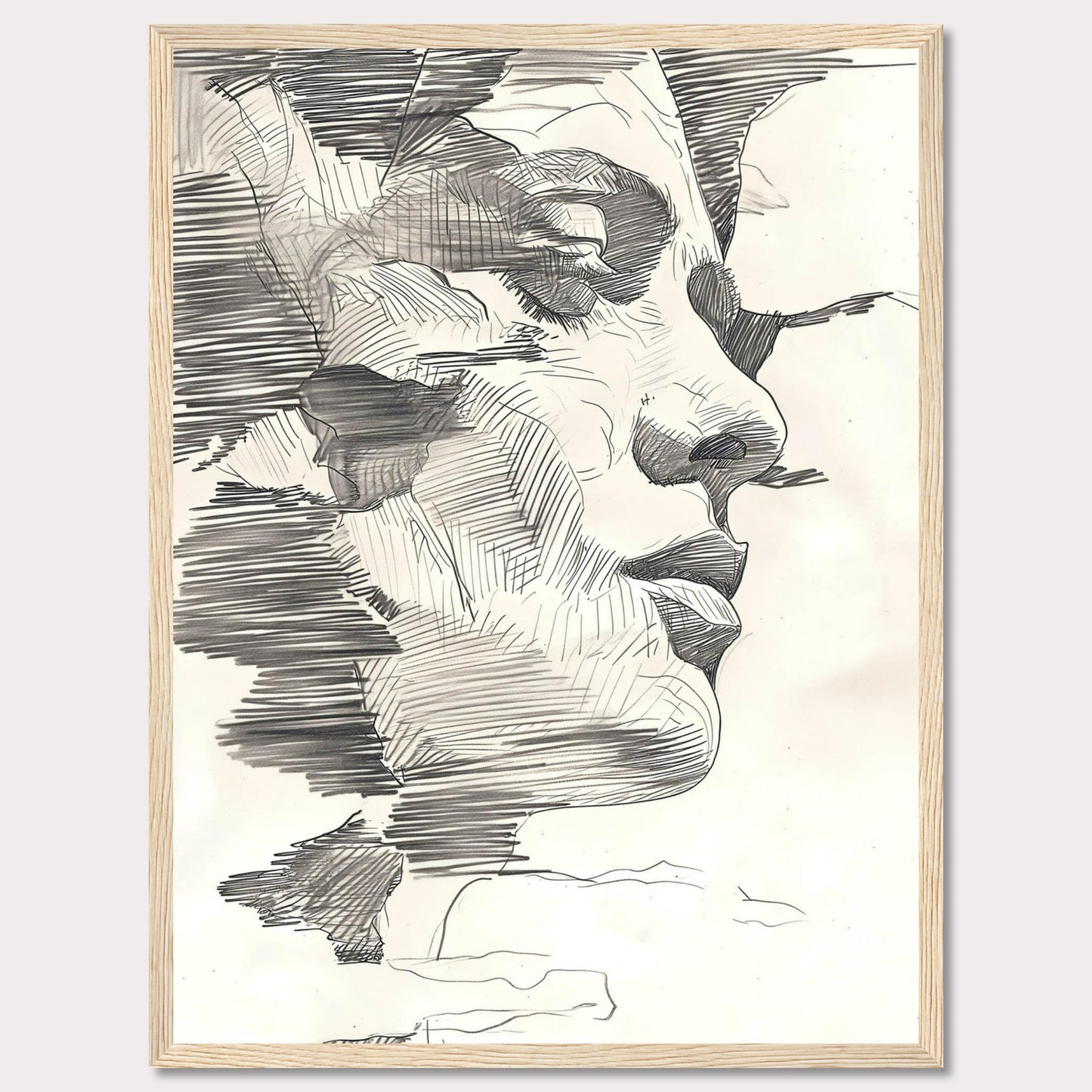 This image showcases a stunning abstract line drawing of a human face, emphasizing intricate details and shading.