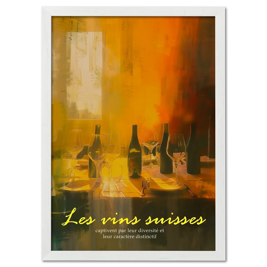 Wine evening - Poster featuring shadowy silhouettes of wine bottles and glasses on a softly lit table.