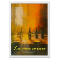 Wine evening - Poster featuring shadowy silhouettes of wine bottles and glasses on a softly lit table.
