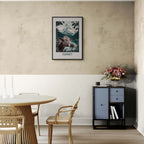 The Essence of Zermatt - Poster displayed in a modern dining area featuring a calm alpine scene.