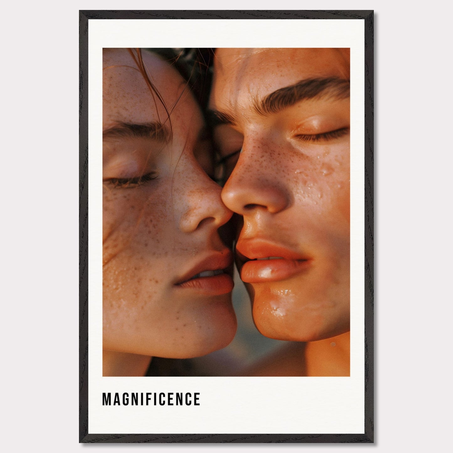 This illustration shows a close-up of two individuals with their faces intimately close, highlighting their freckles and closed eyes.

This poster will fit well in a modern living room, bedroom, or art studio, adding a touch of elegance and intimacy to the space.