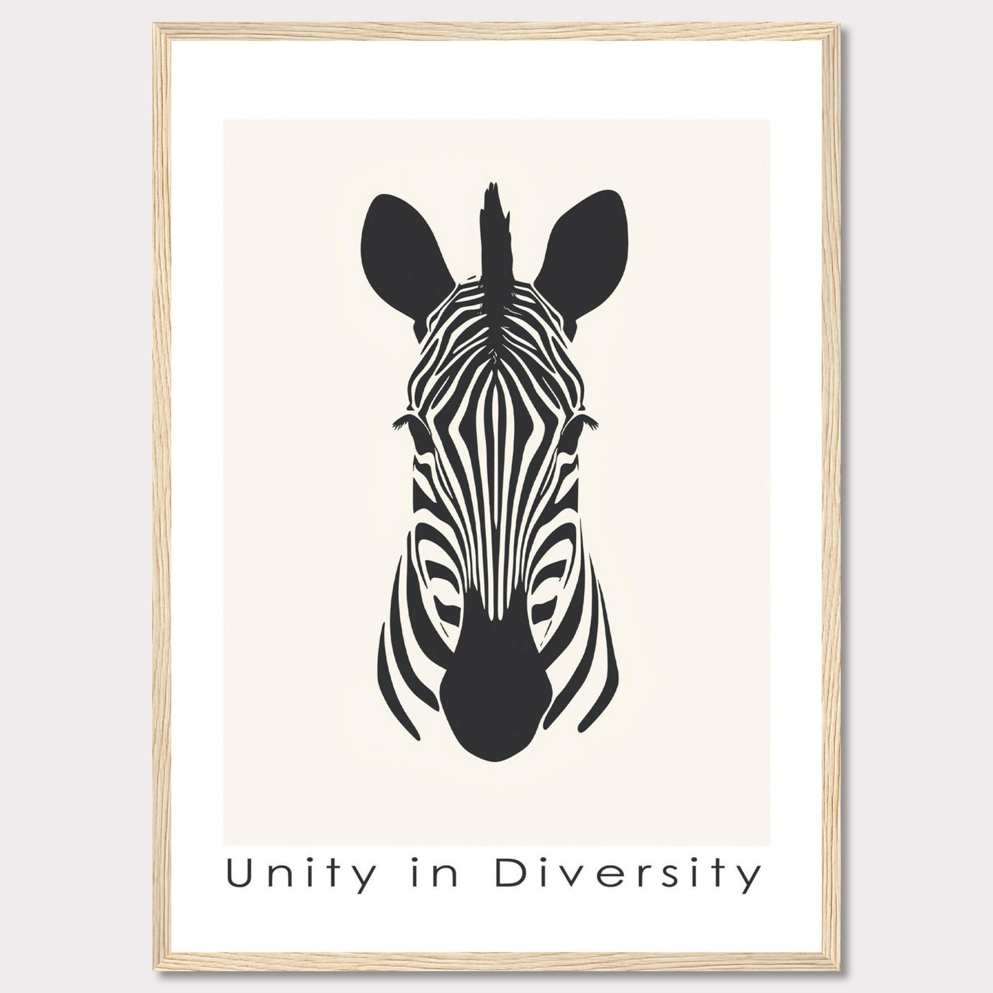 This image features a minimalist black and white illustration of a zebra's head, centered on a light background. Below the illustration, the phrase "Unity in Diversity" is prominently displayed.