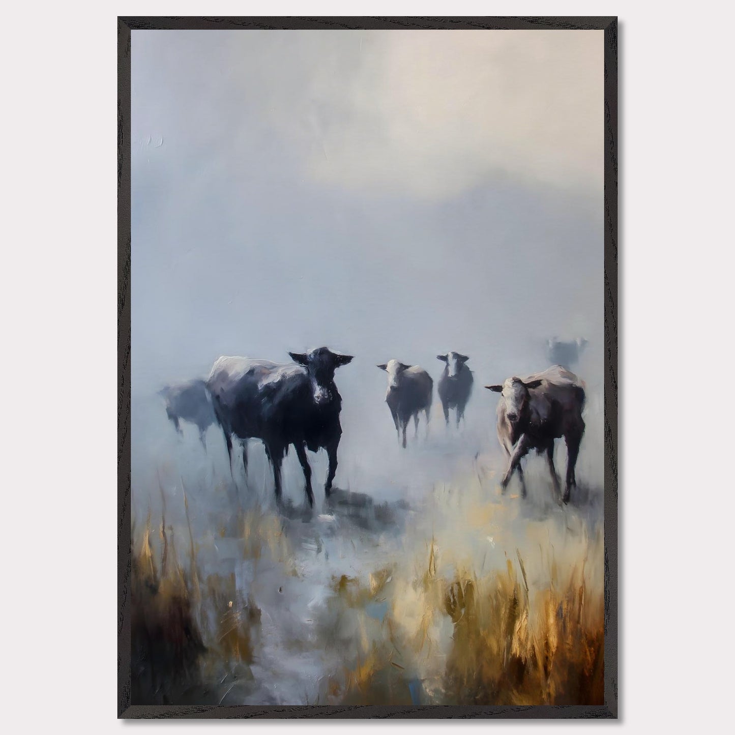 Dark cows emerge through thick fog on an alpine path, their presence soft and steady. Mist wraps the moor like memory. This image is a morning crossing, an ode to instinct, stillness, and quiet watchfulness.